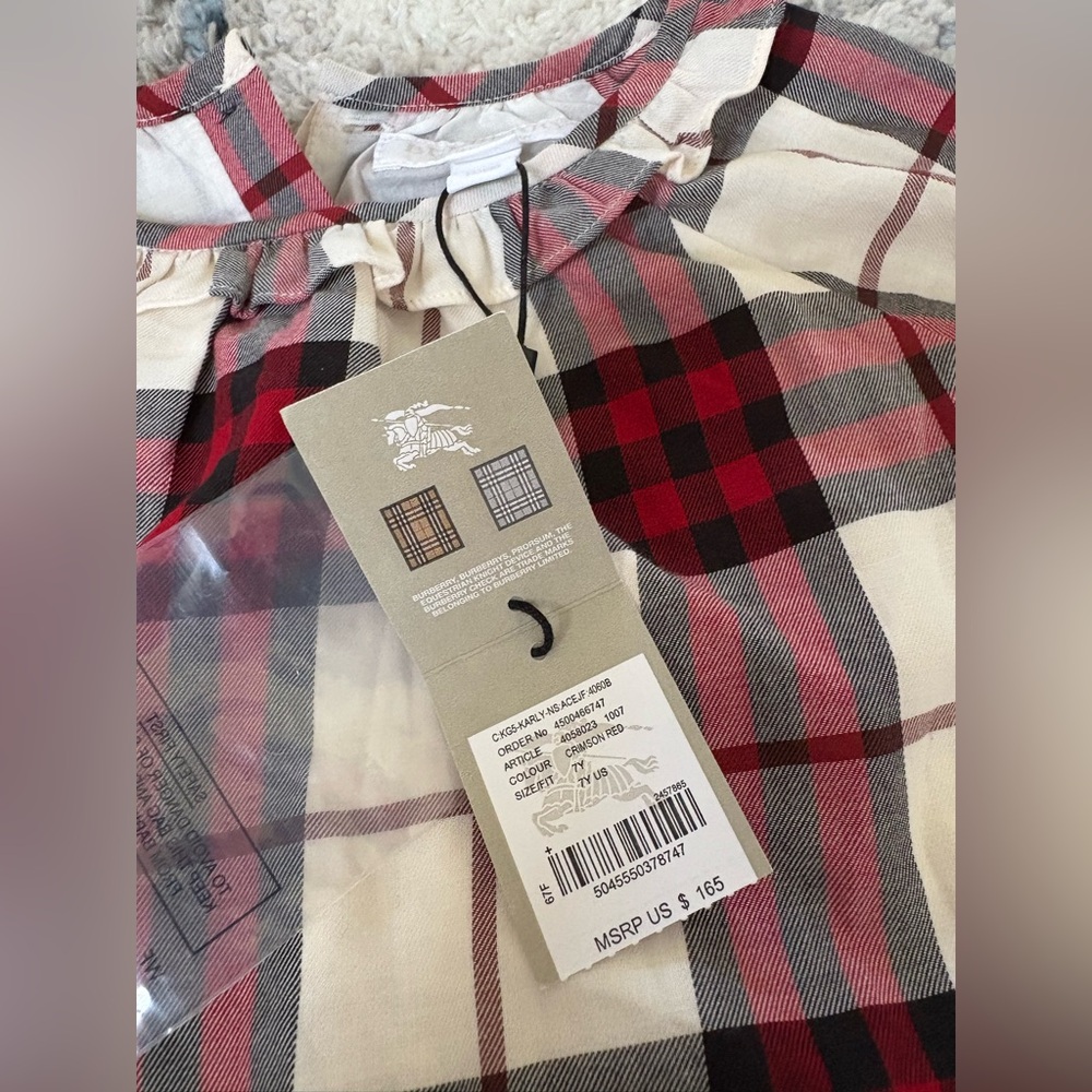 Burberry girls kids long sleeve plaid shirt 7y NWT originally 165$$$$